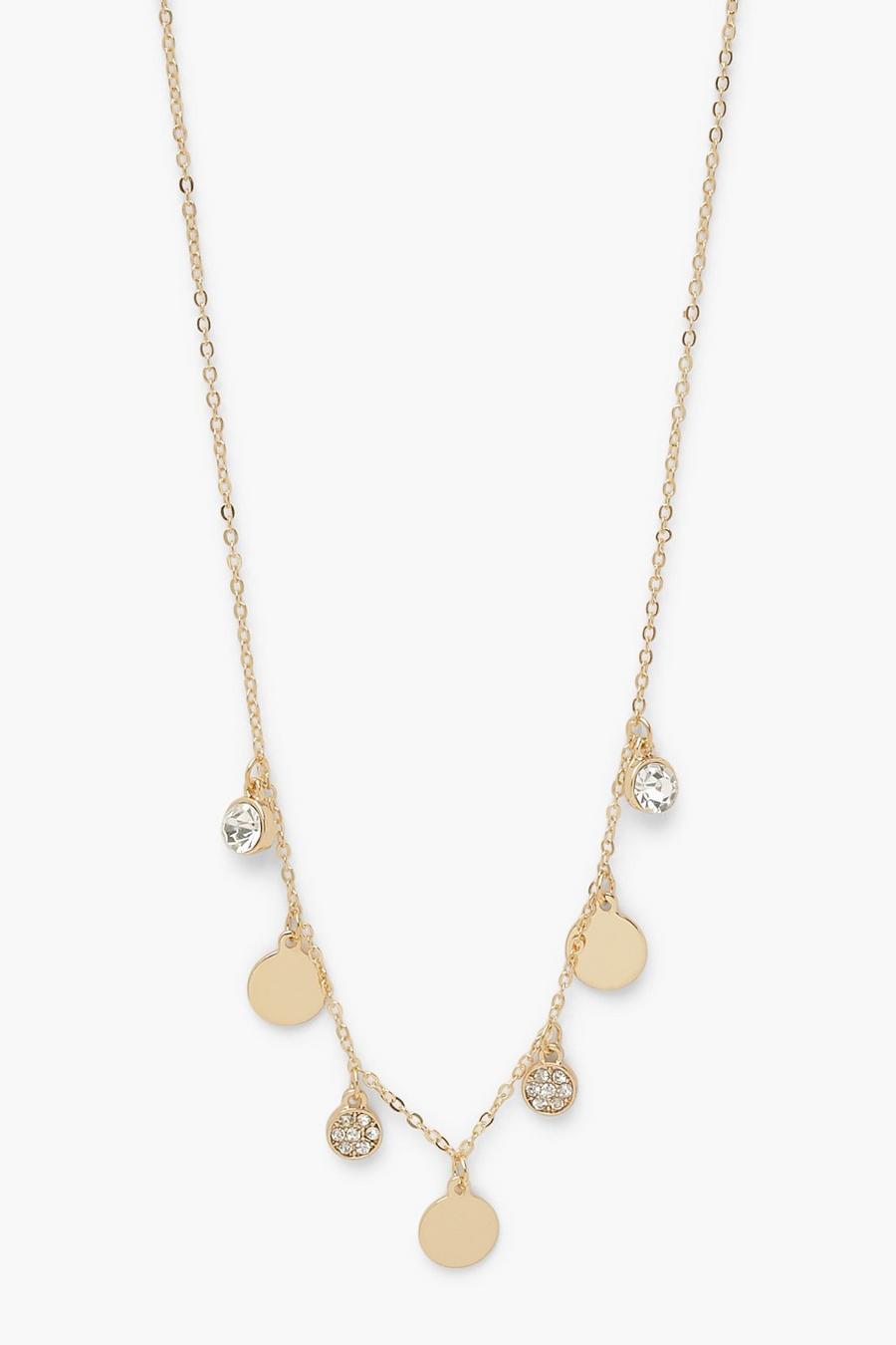 Gold Delicate Disc Diamante Detail Necklace image number 1