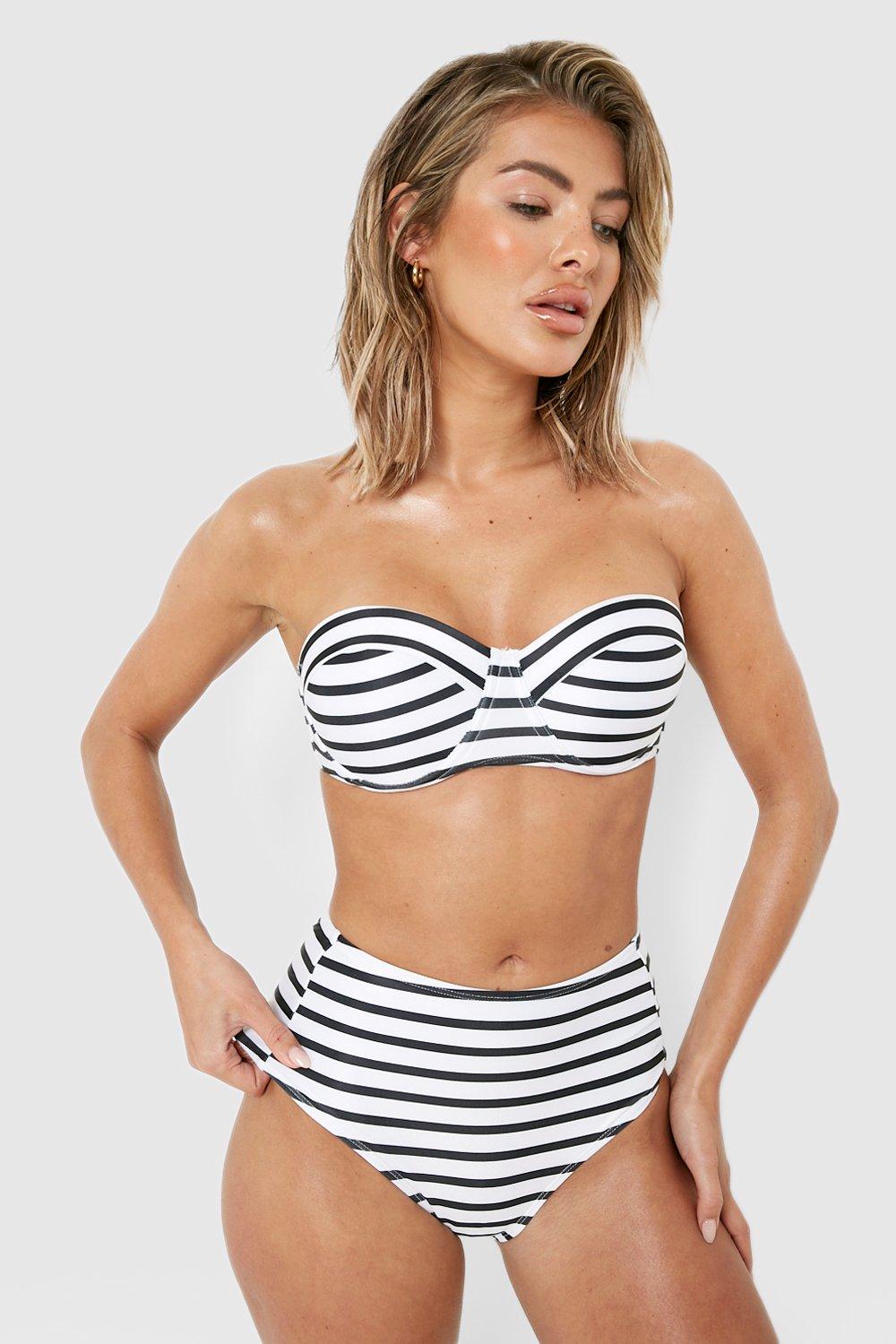 Bandeau Maillot De Bain Push Up Haut de maillot de bain bandeau push-up à imprimé rayures | boohoo
