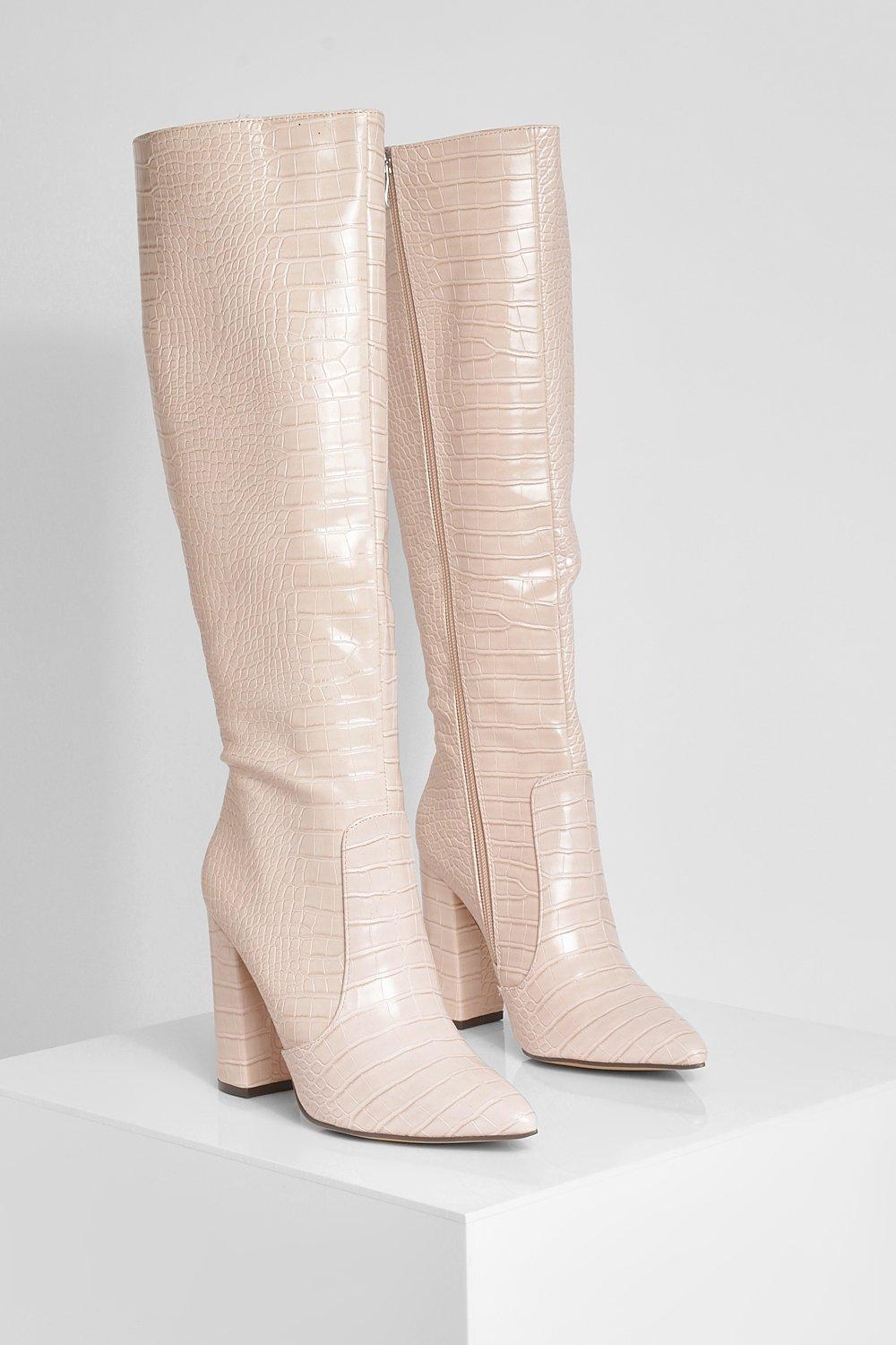 Pink croc discount knee high boots