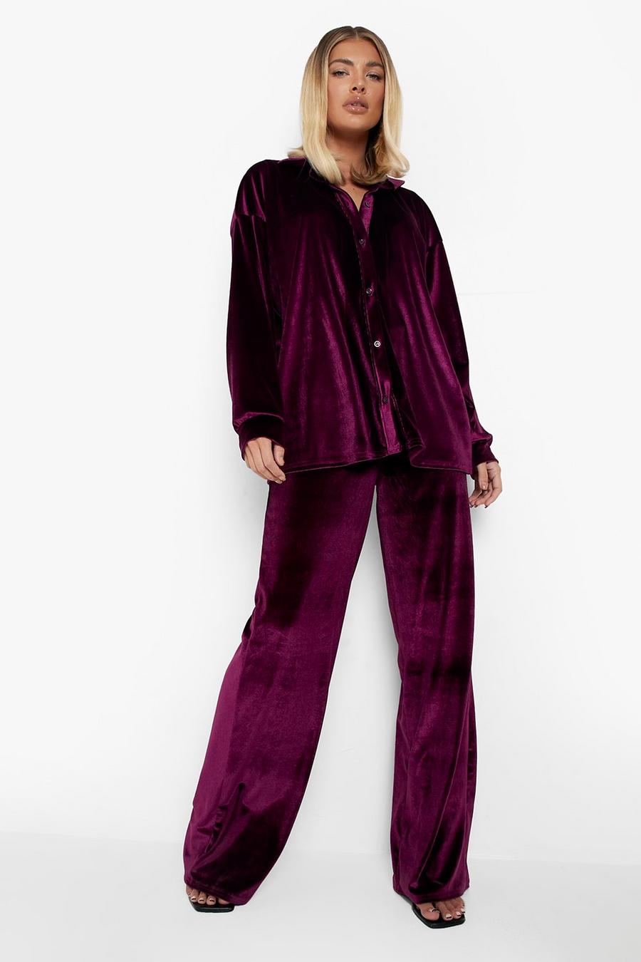 Jewel purple Velvet Wide Leg Trousers image number 1