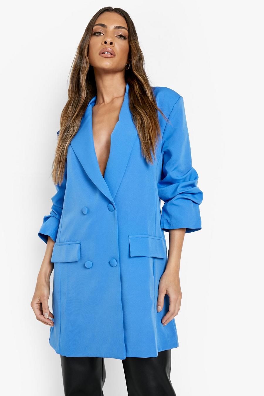 Azure Ruched Sleeve Double Breasted Blazer image number 1