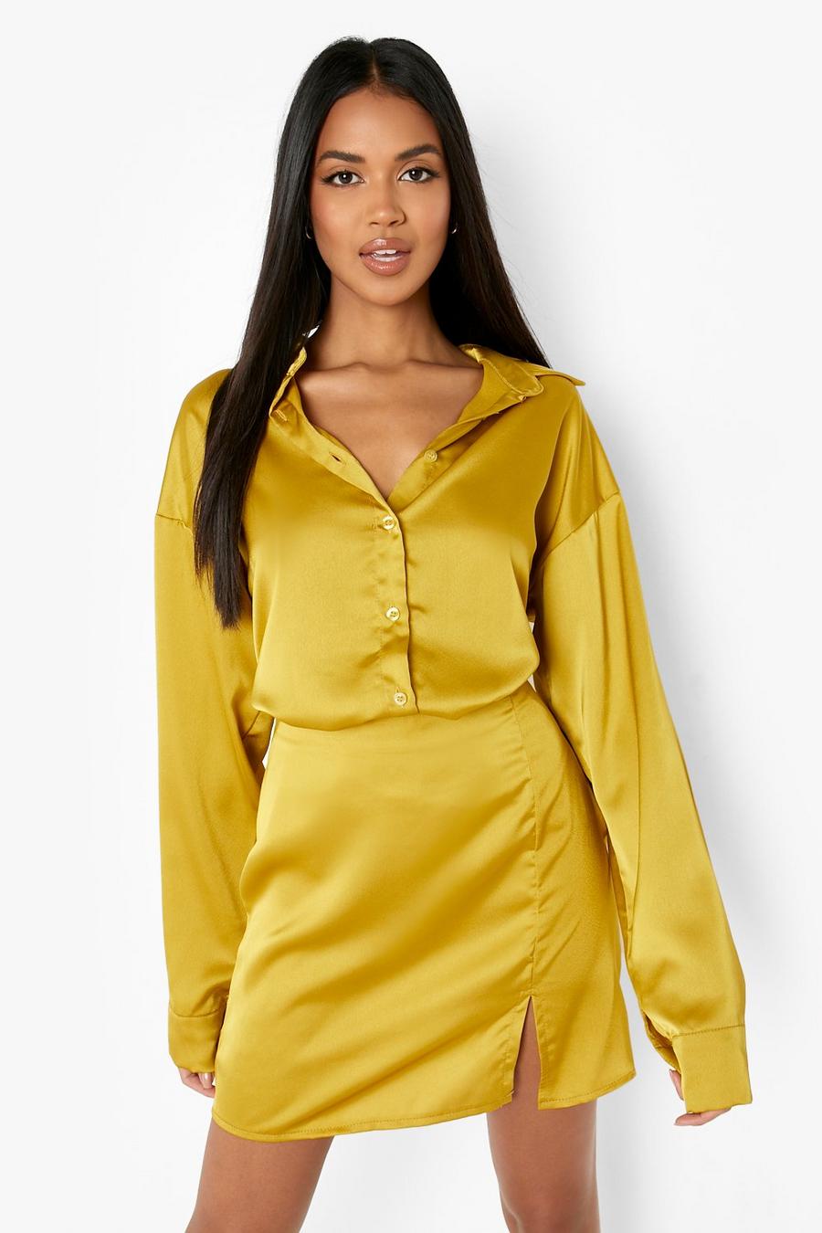 Chemise oversize satinée, Chartreuse yellow image number 1