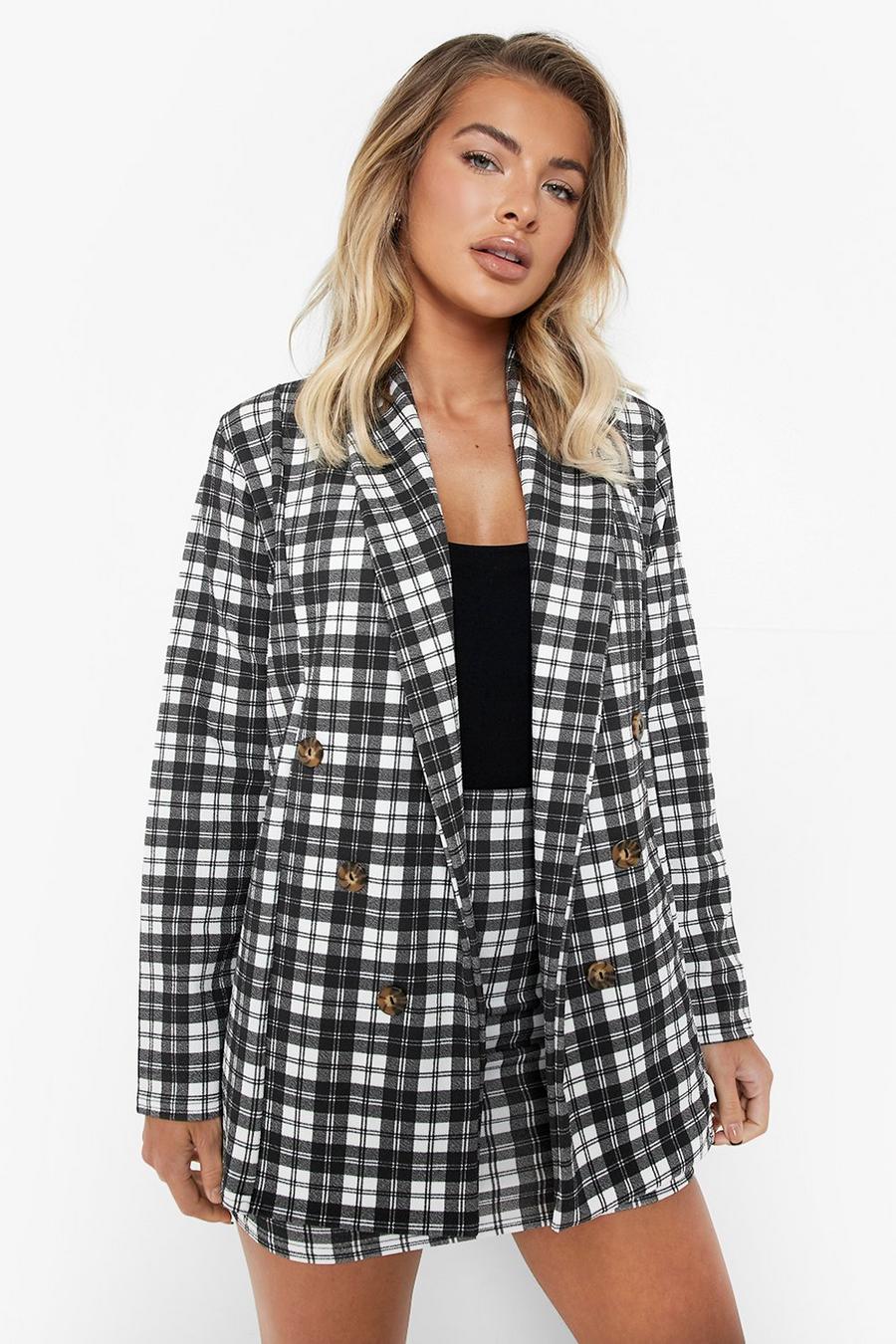 Black Checked Double Breasted Crepe Blazer image number 1