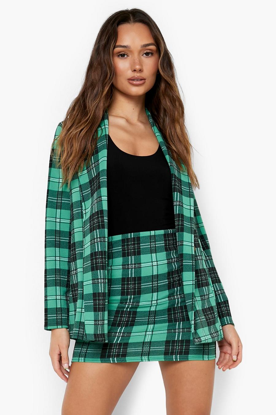 Bright green Checked Double Breasted Crepe Blazer image number 1