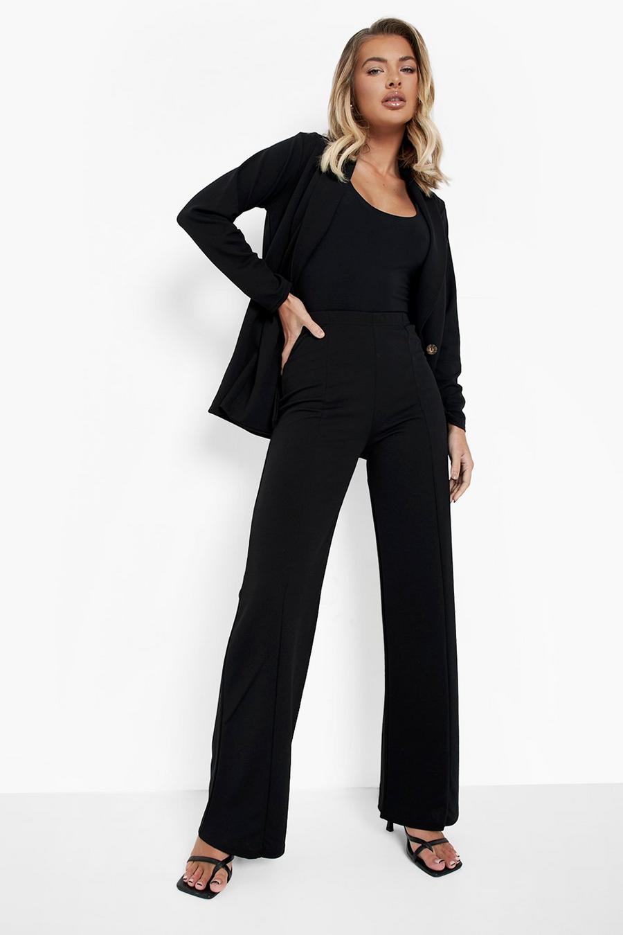 Black Seam Front Crepe Trousers image number 1