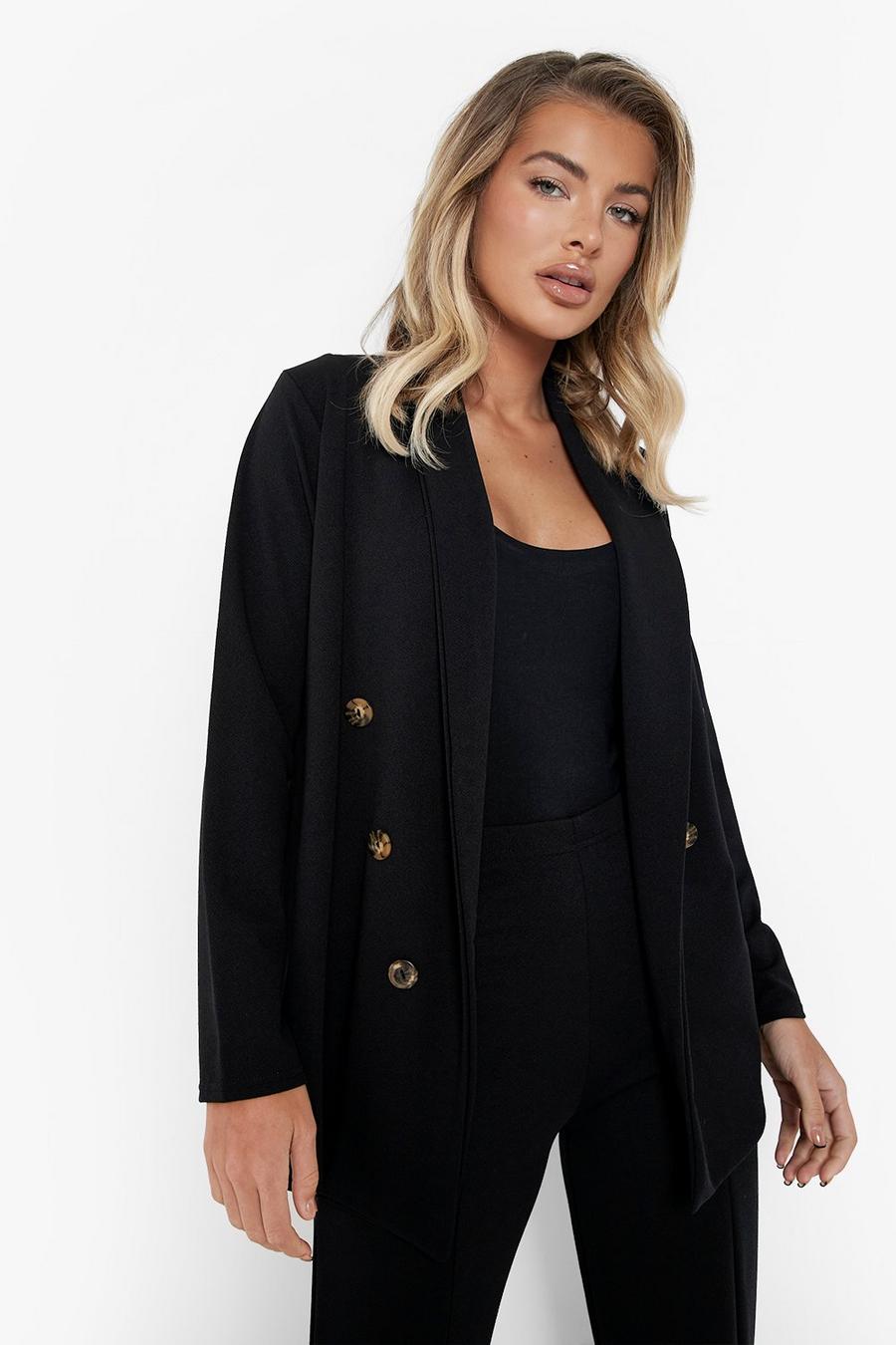 Black Double Breasted Crepe Blazer image number 1