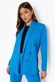 Cobalt Double Breasted Crepe Blazer