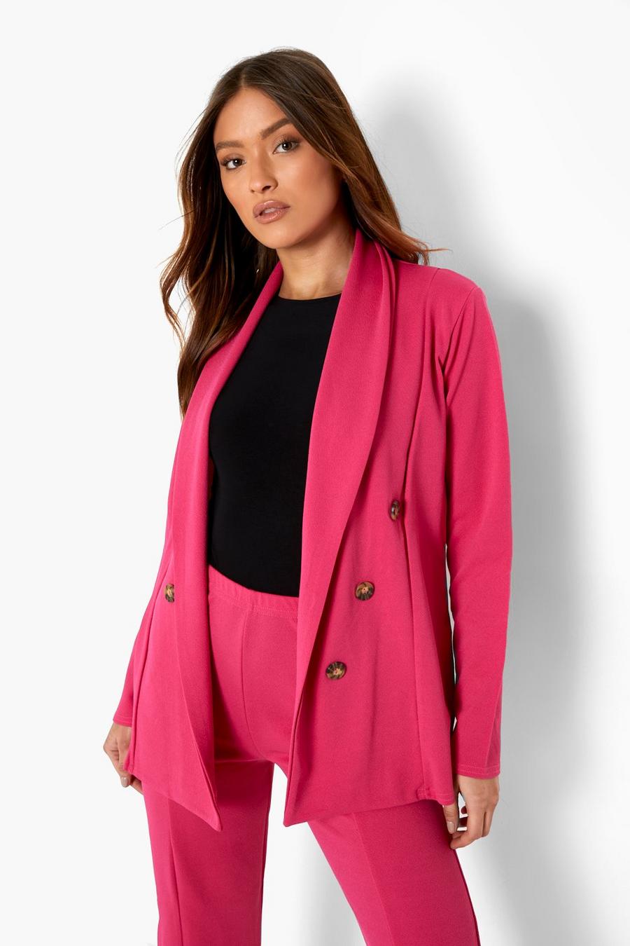 Hot pink rose Double Breasted Crepe Blazer image number 1