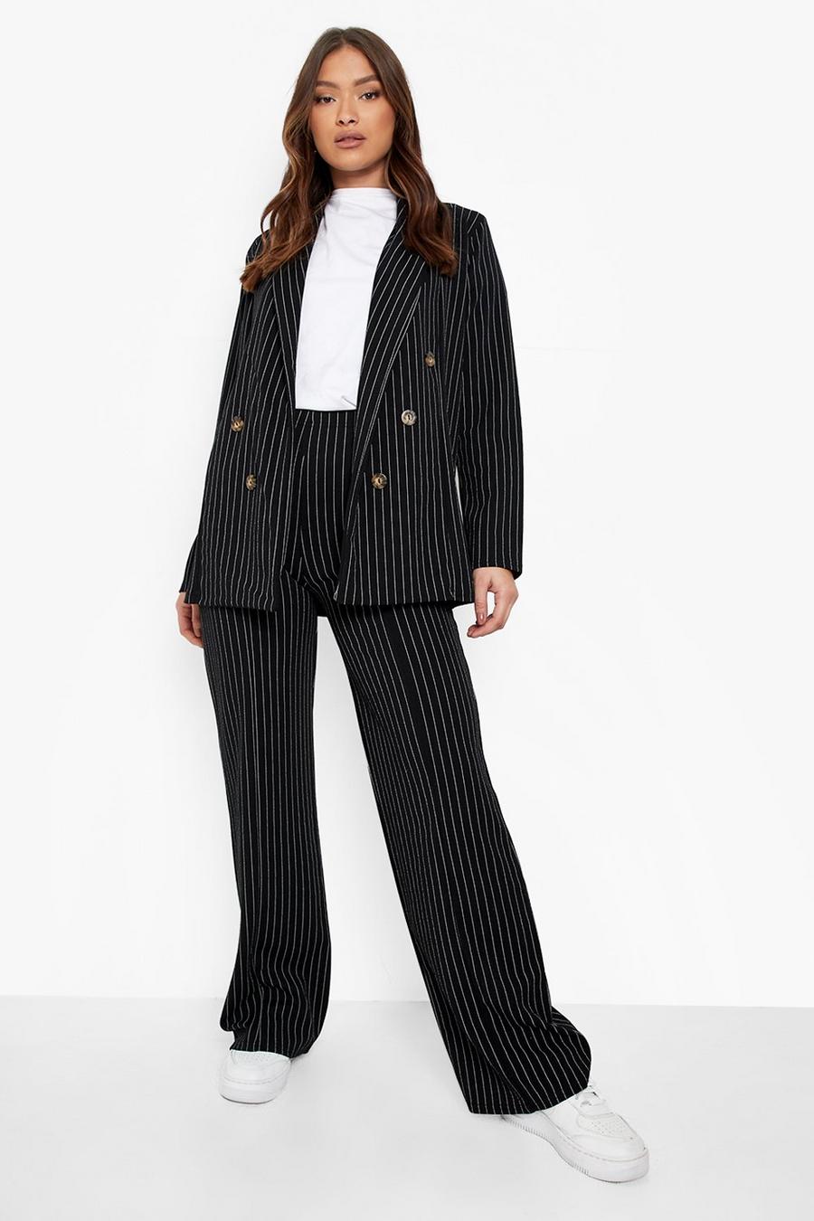 Black Mono Pinstripe Seam Front Crepe Trousers image number 1