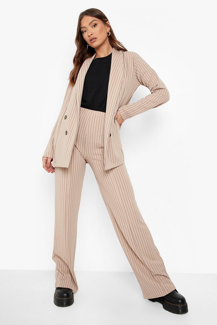 Sand Mono Pinstripe Seam Front Crepe Trousers image number 1