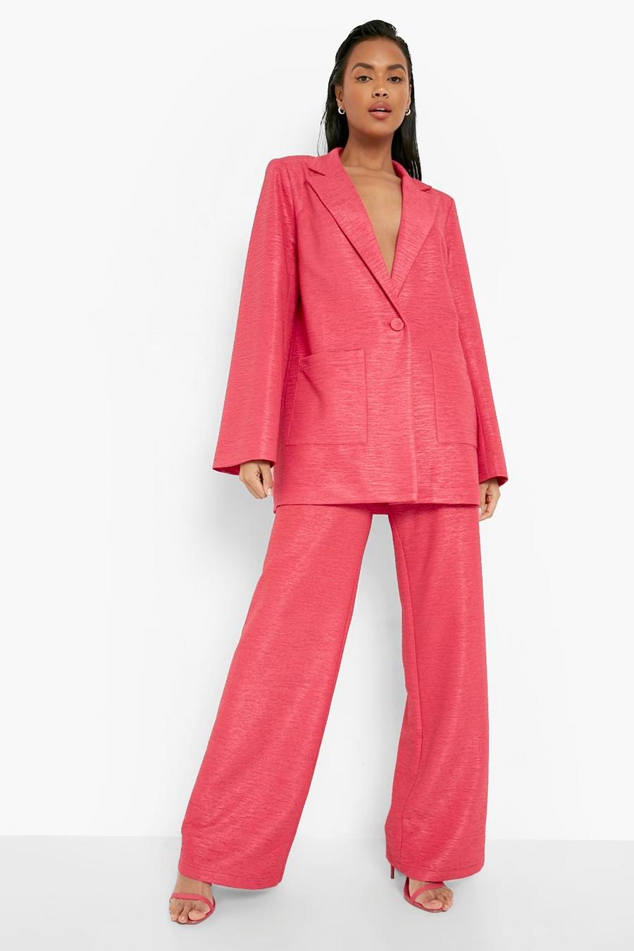 Hot pink Bright Textured Wide Leg Trousers image number 1