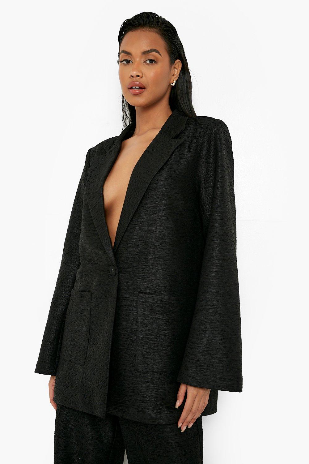 Black Bright Textured Oversized Blazer