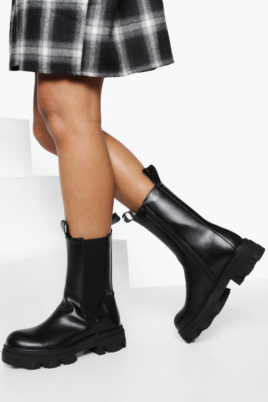 Black Cleated Calf Height Chelsea Boot image number 1