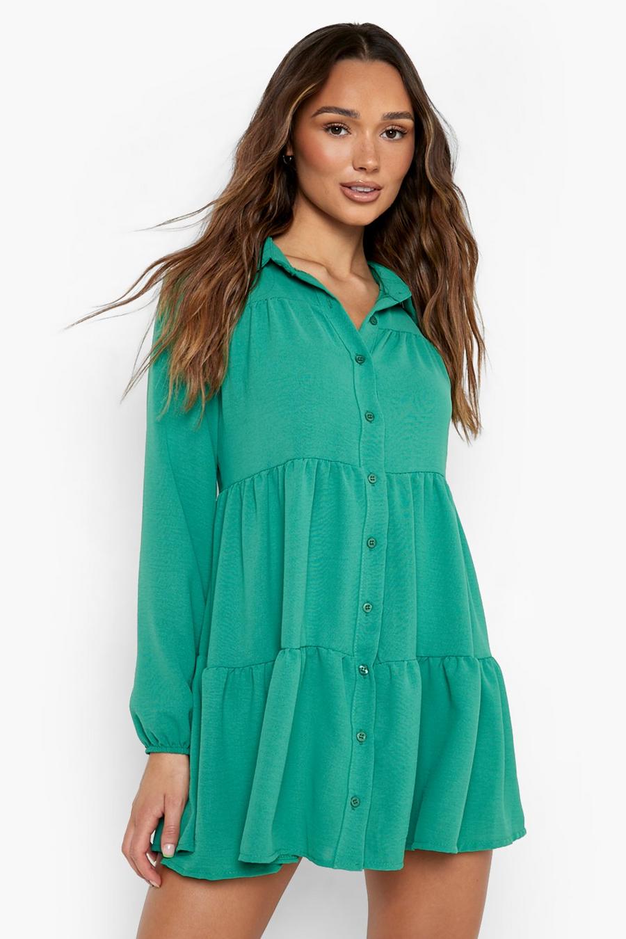 Bright green Tiered Smock Shirt Dress image number 1