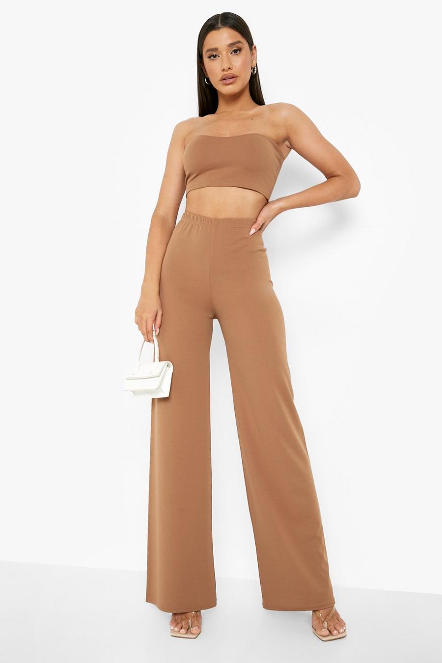 Camel Bandeau Bralet And Wide Leg Pants Two-Piece image number 1