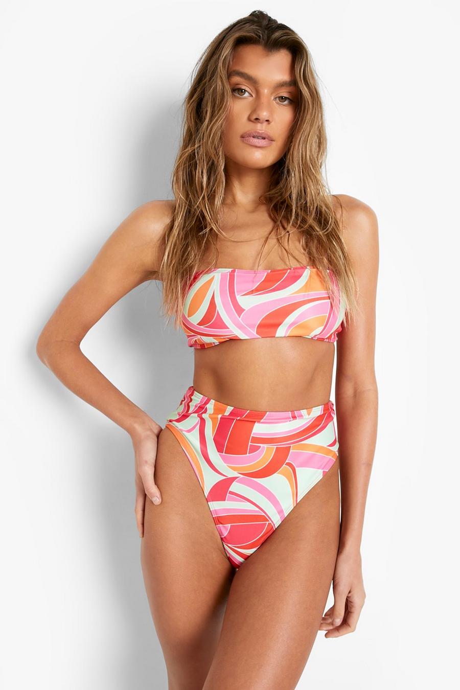 Multi Abstract Print Bandeau Tube Bikini Top image number 1