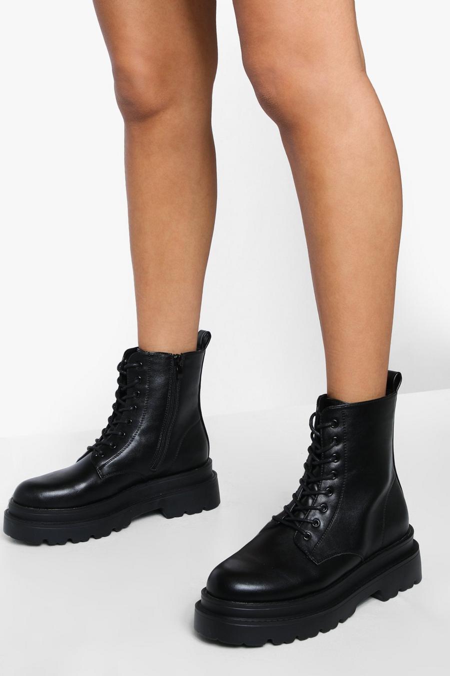 Black svart Chunky Hiker Boots