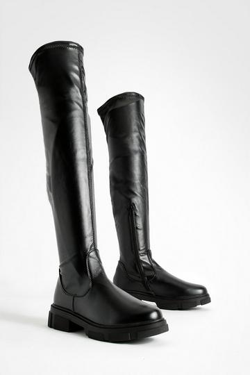 Stretch Pu Knee High Boots black