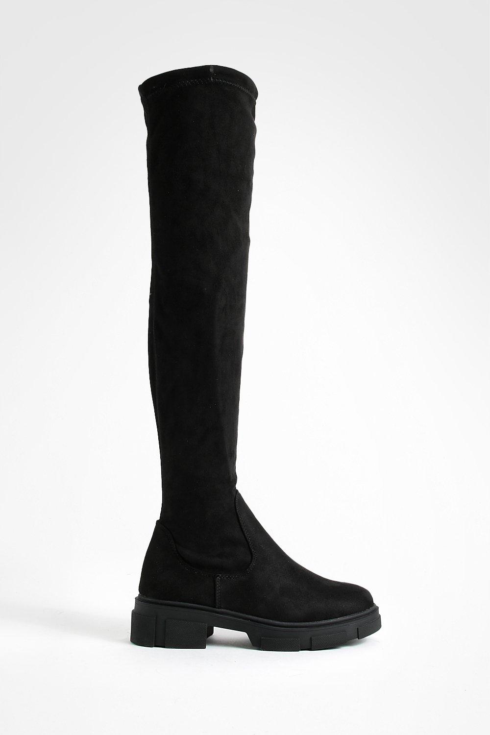 Wide Fit Faux Suede Stretch Knee High Boots boohoo IE