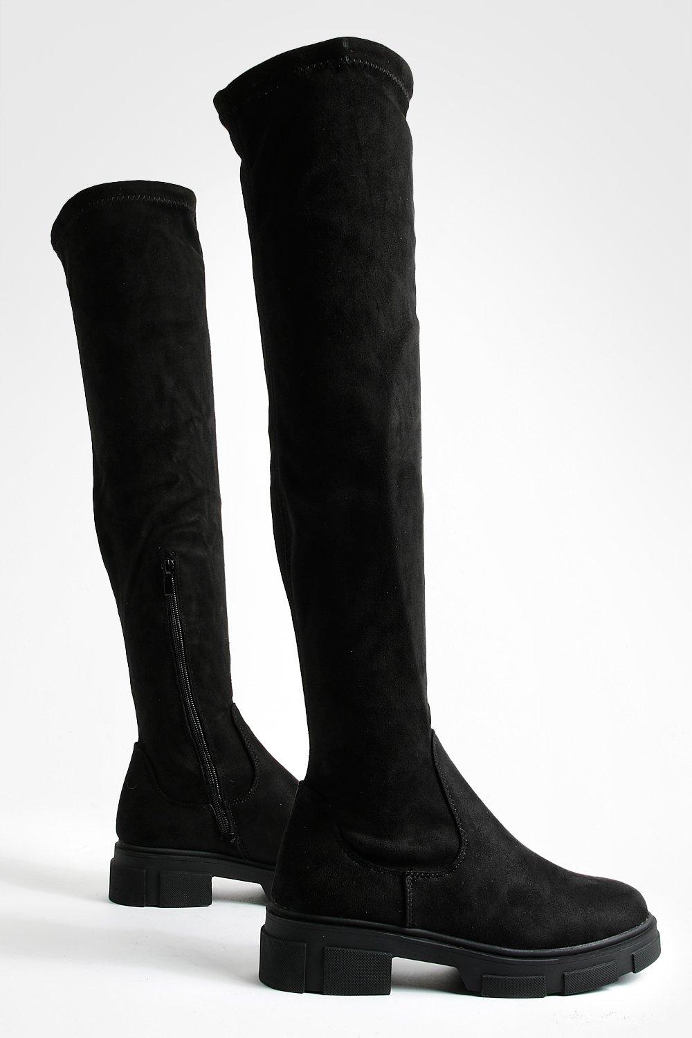 Wide Fit Stretch Knee High Boots | boohoo NL