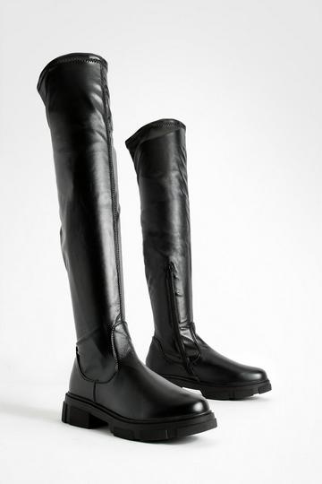 Wide Width Stretch Pu Knee High Boots black