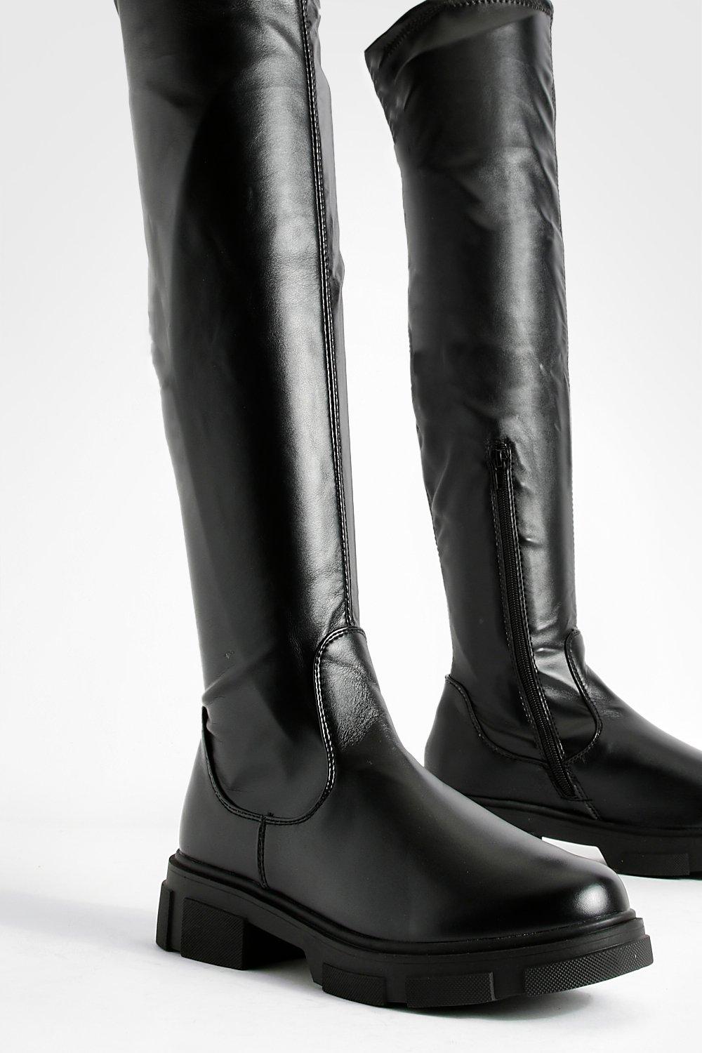 Stretch Pu Knee High Boots