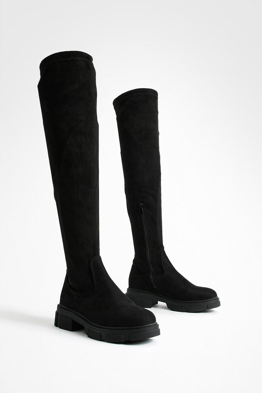 Black Stretch Knee High Boots image number 1