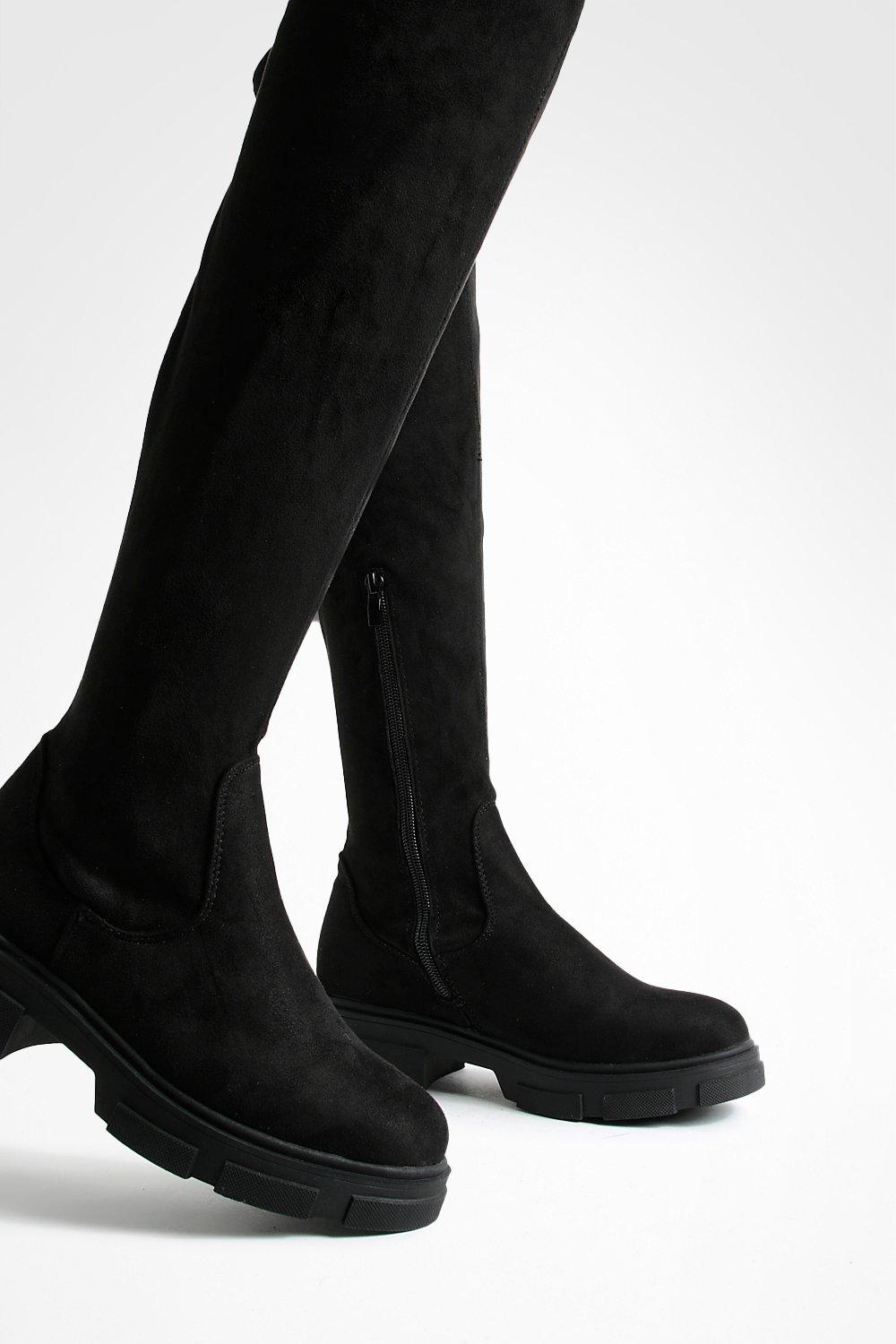 Faux Suede Stretch Knee High Boots
