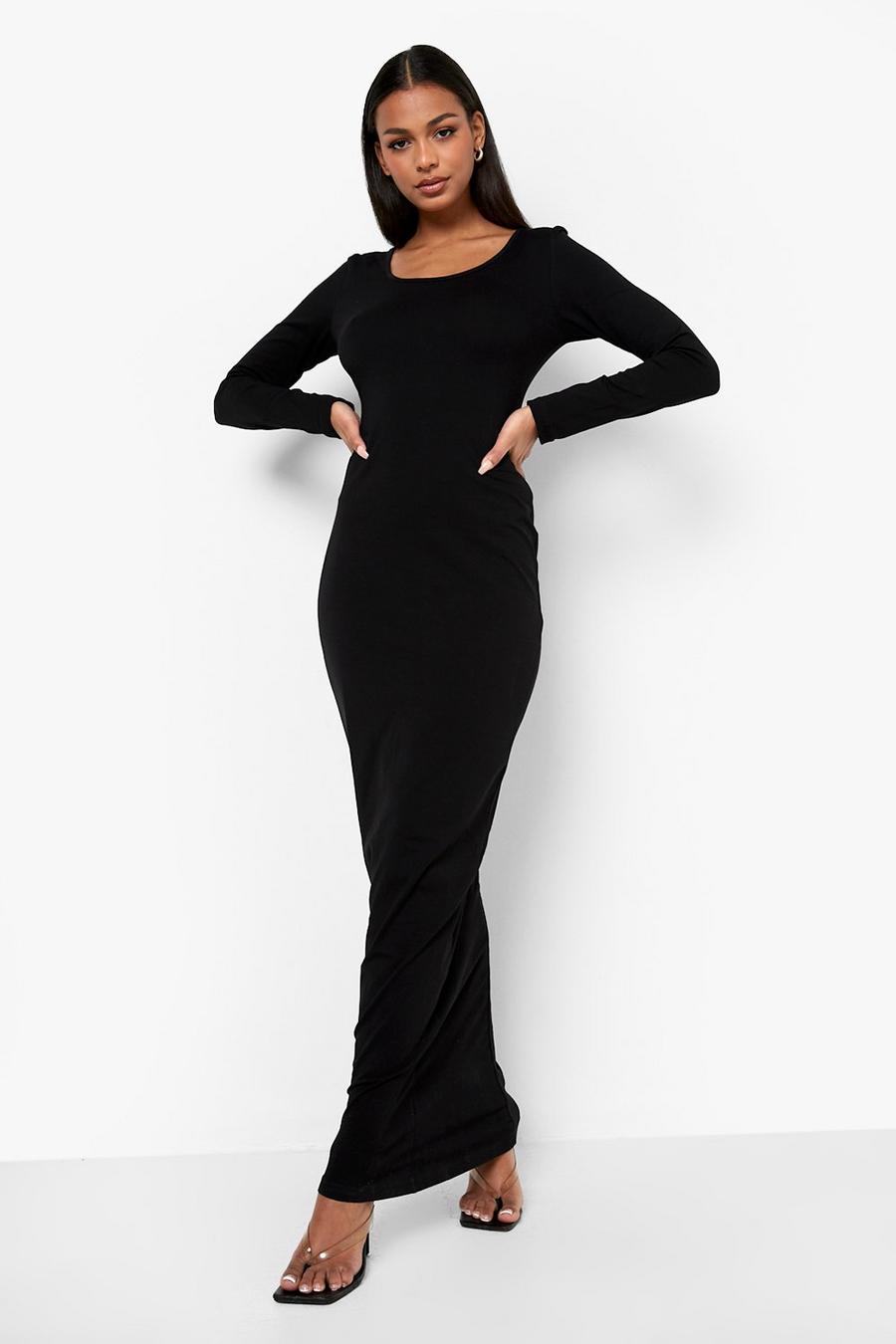 Black Basic Long Sleeve Scoop Neck Maxi Dress image number 1
