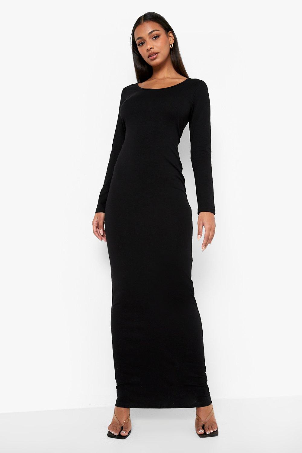 long sleeve scoop neck black dress