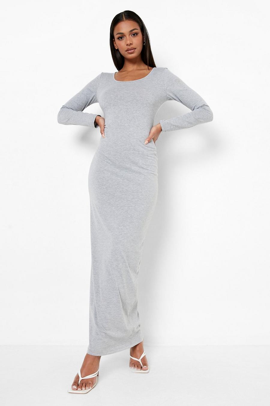 Grey marl Basic Long Sleeve Scoop Neck Maxi Dress image number 1