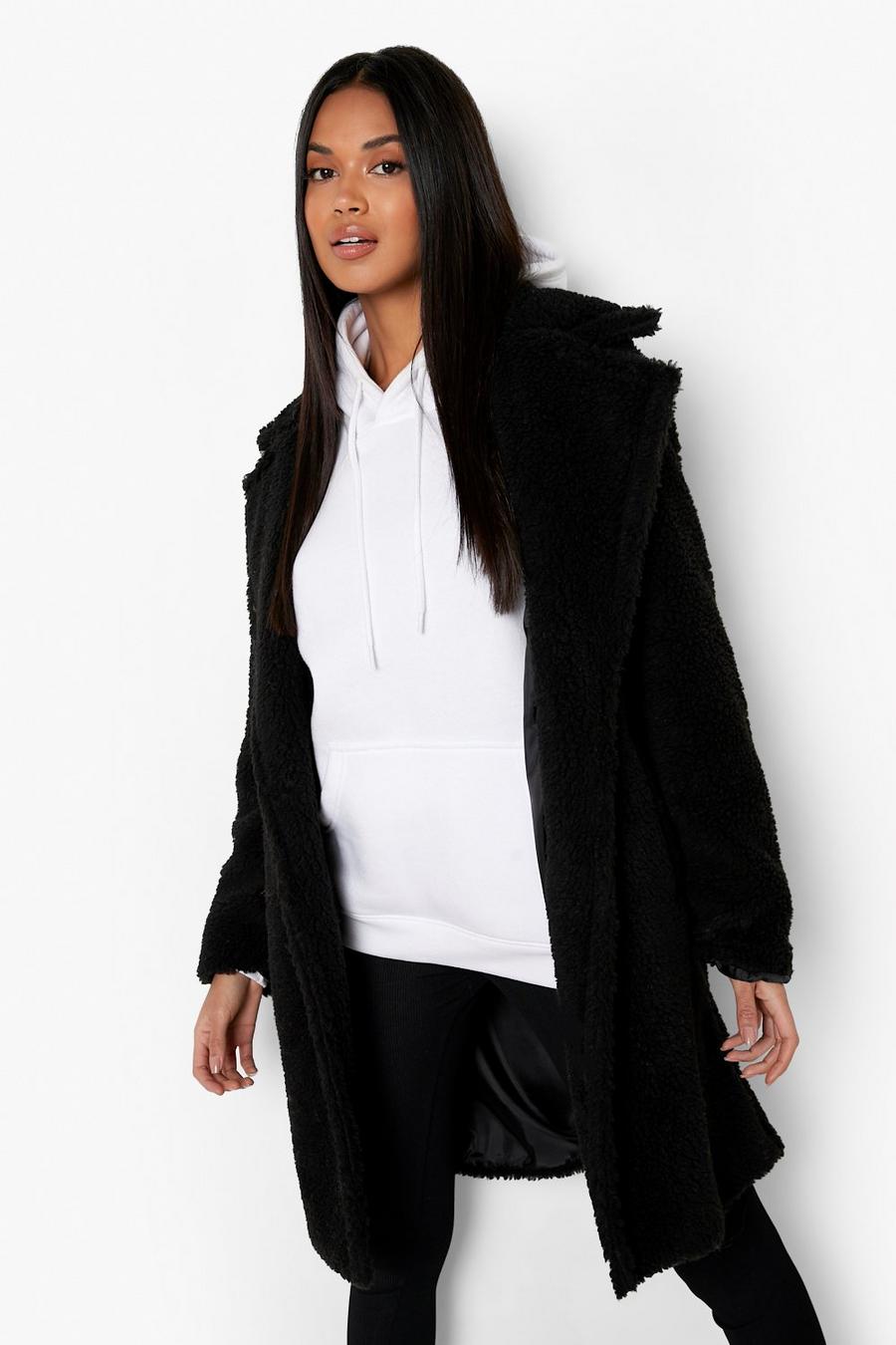 Black Oversized Teddy Faux Fur Coat image number 1