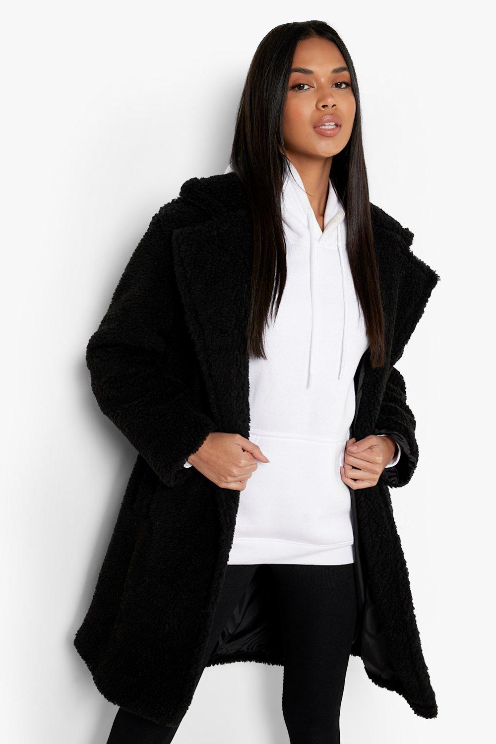 black teddy bear coat boohoo