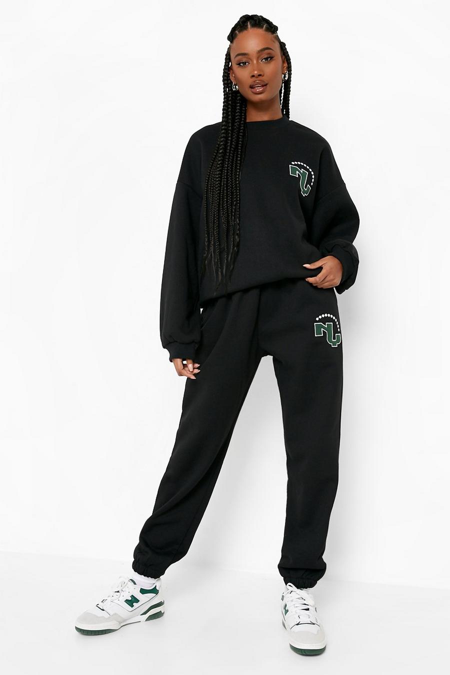 Black Ny Embroidery Patch Sweater Tracksuit image number 1