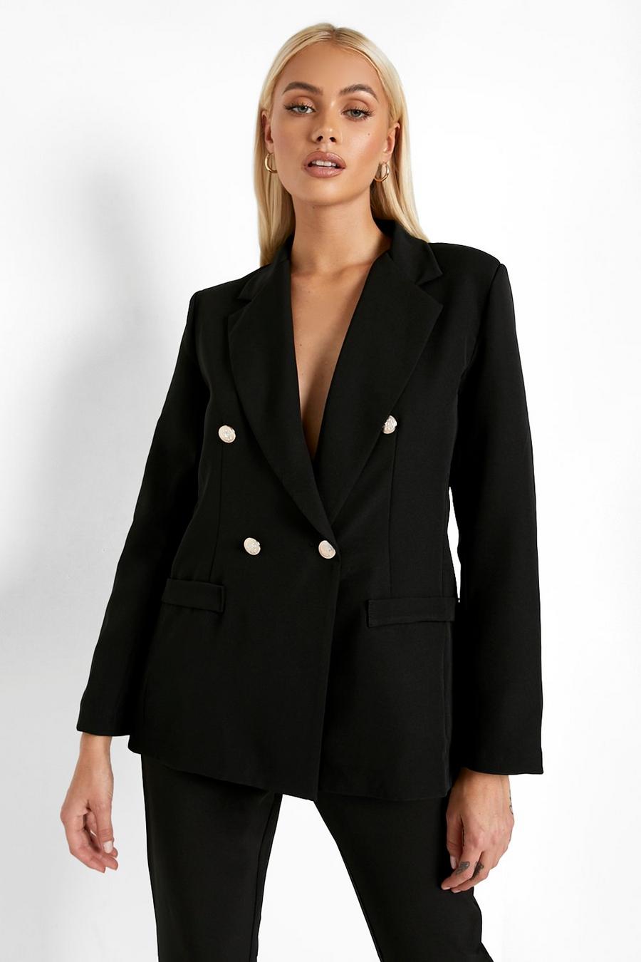Black Gold Button Double Breasted Blazer image number 1