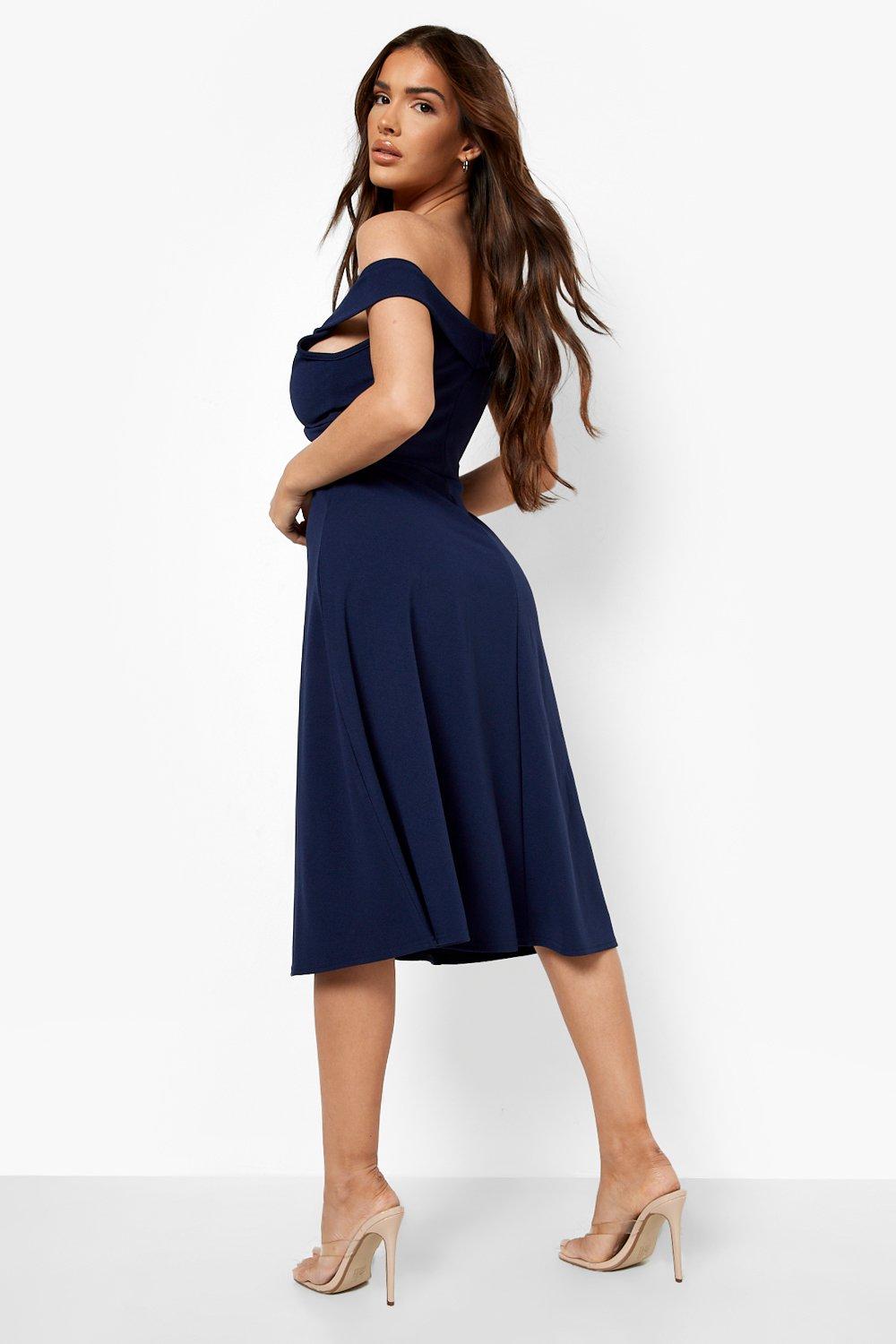 Boohoo twist detail 2025 skater dress in navy