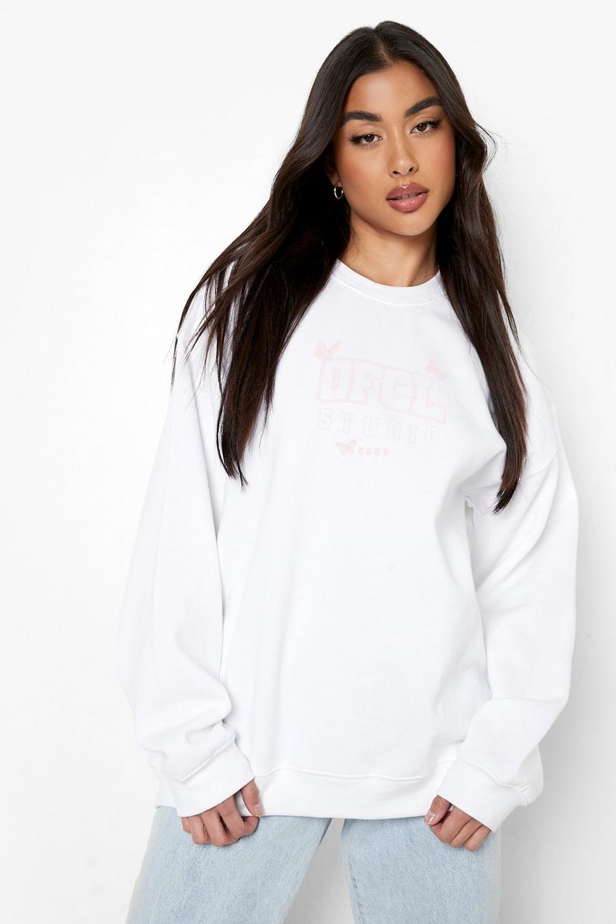 Ecru white Ofcl Butterfly Printed Oversized Sweater image number 1