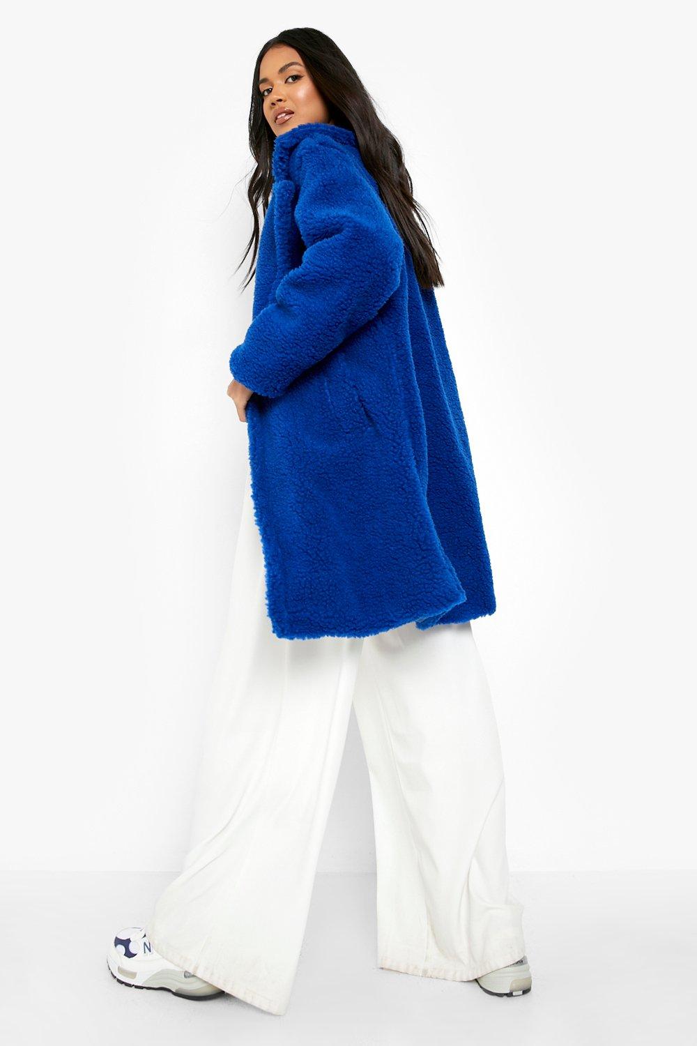 bright blue teddy coat