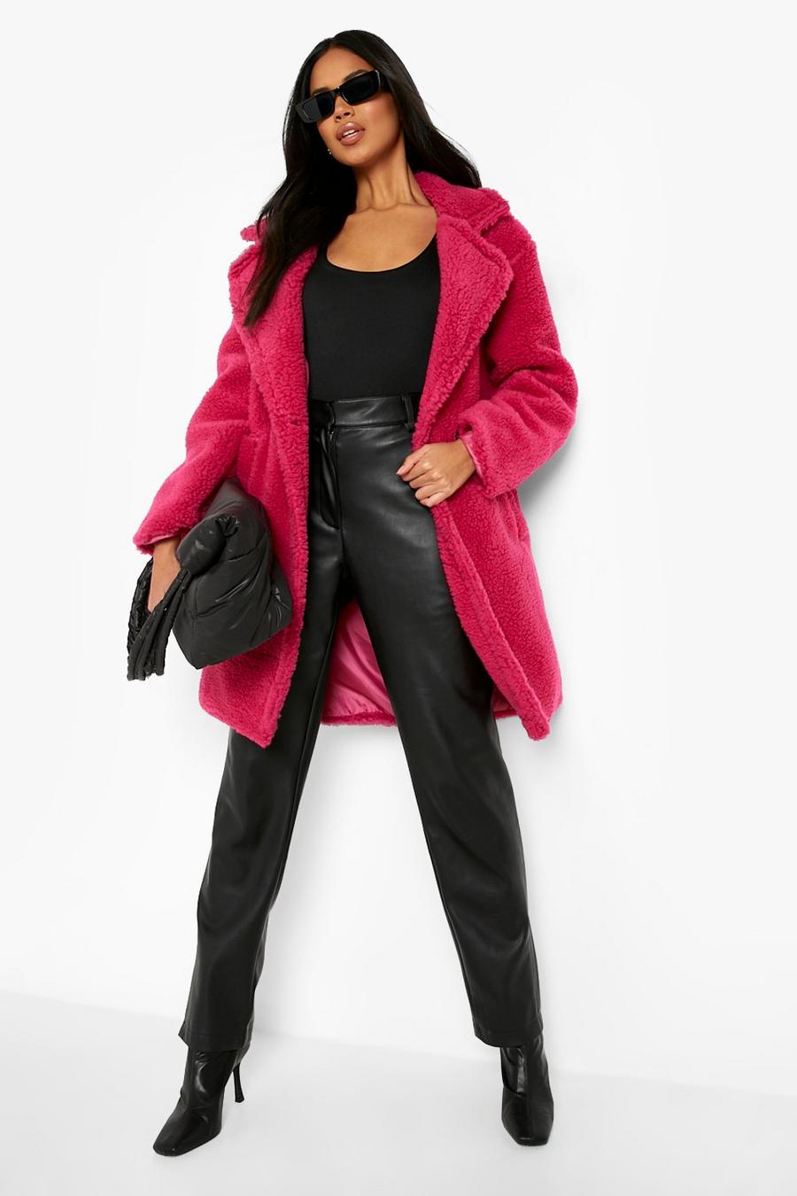 Hot pink Bright Oversized Teddy Faux Fur Coat image number 1