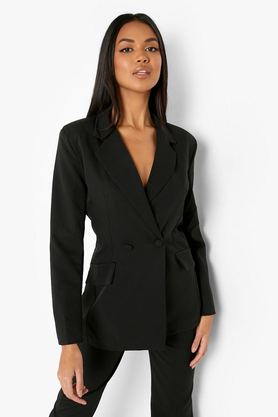 Black Plunge Tailored Fitted Blazer image number 1