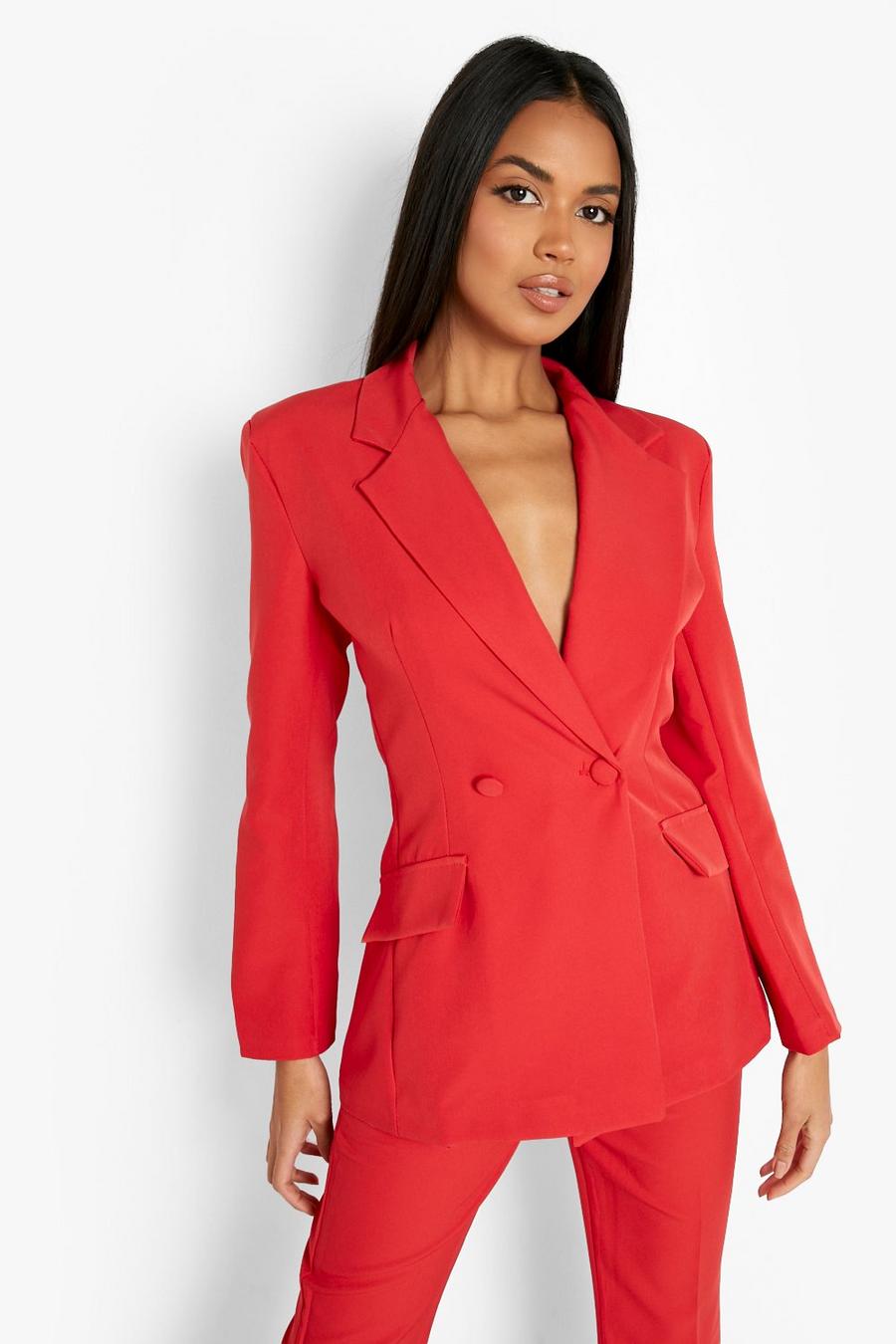 Red Plunge Tailored Fitted Blazer image number 1