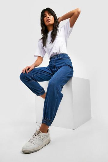 Basics High Waisted Denim Boyfriend Track Pants mid wash