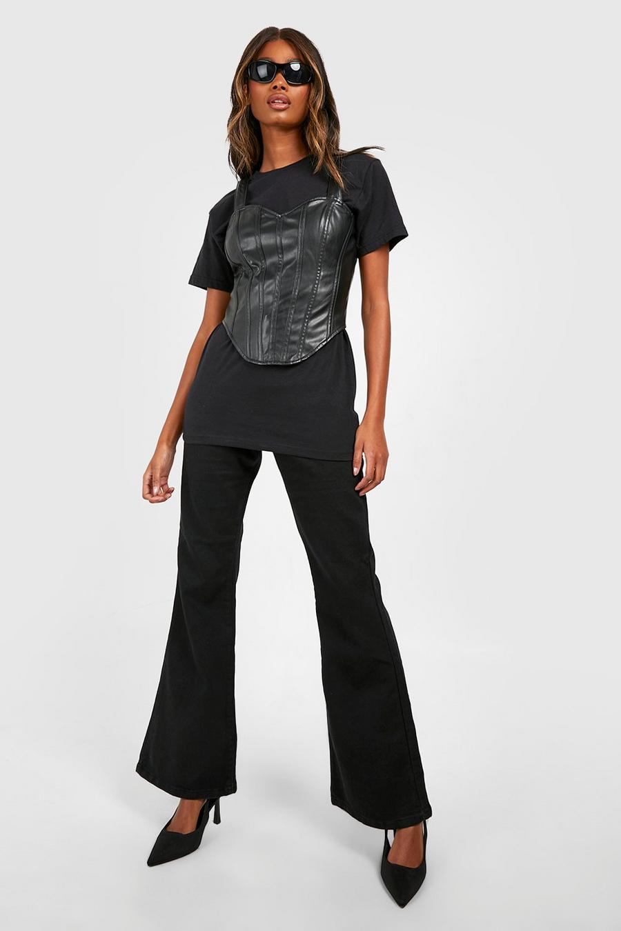 Black High Waisted Disco Flared Jeans image number 1