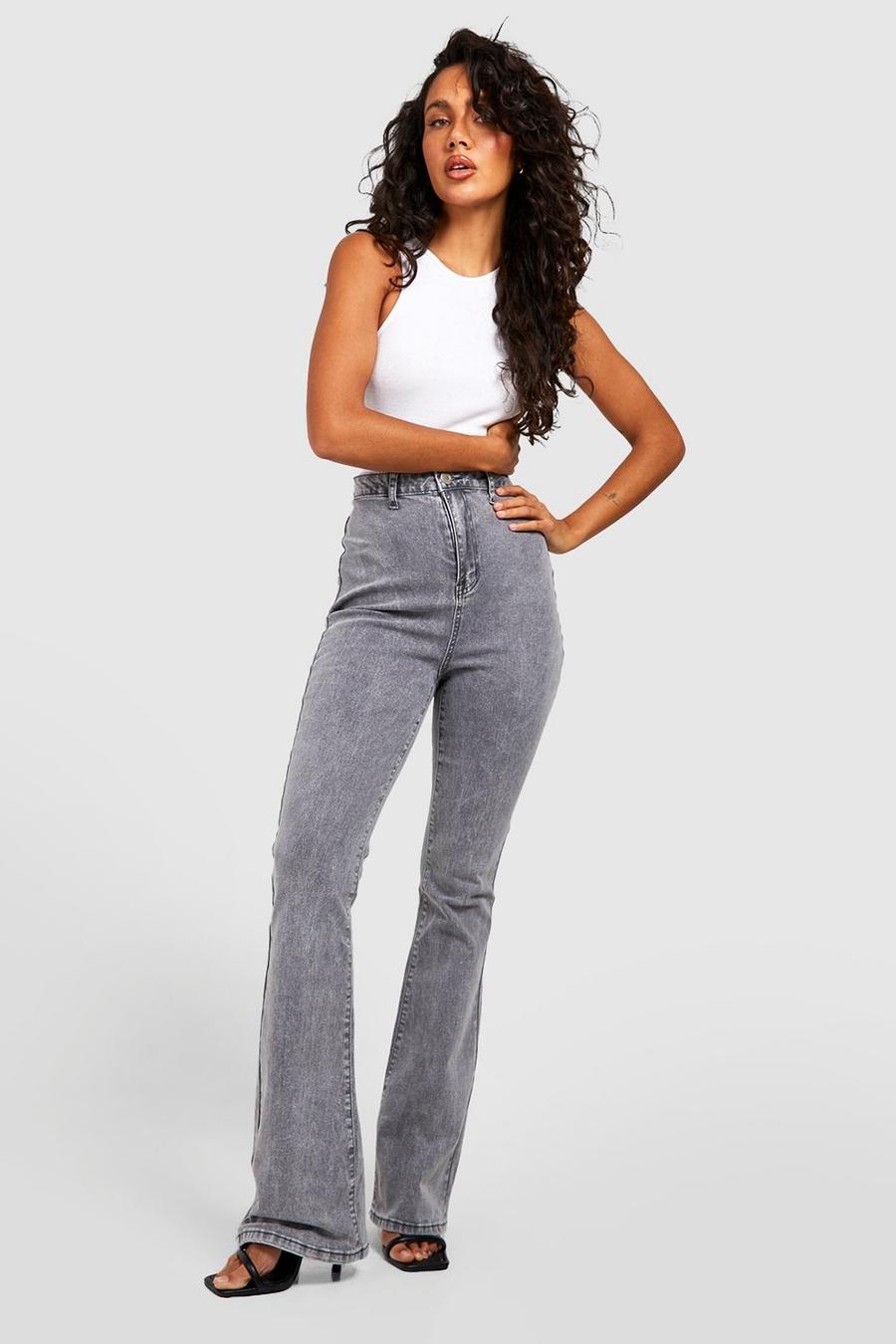 Grey High Waisted Disco Flared Jeans image number 1