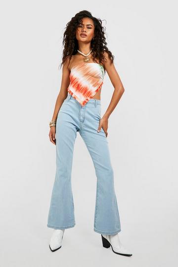 Light Brown Basics High Waisted Disco Flared Jeans