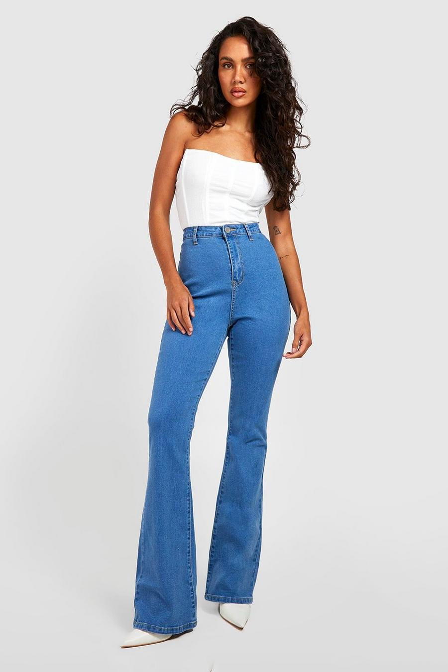 כחול ביניים azul ג'ינס בייסיק high waist מתרחב בסגנון דיסקו image number 1