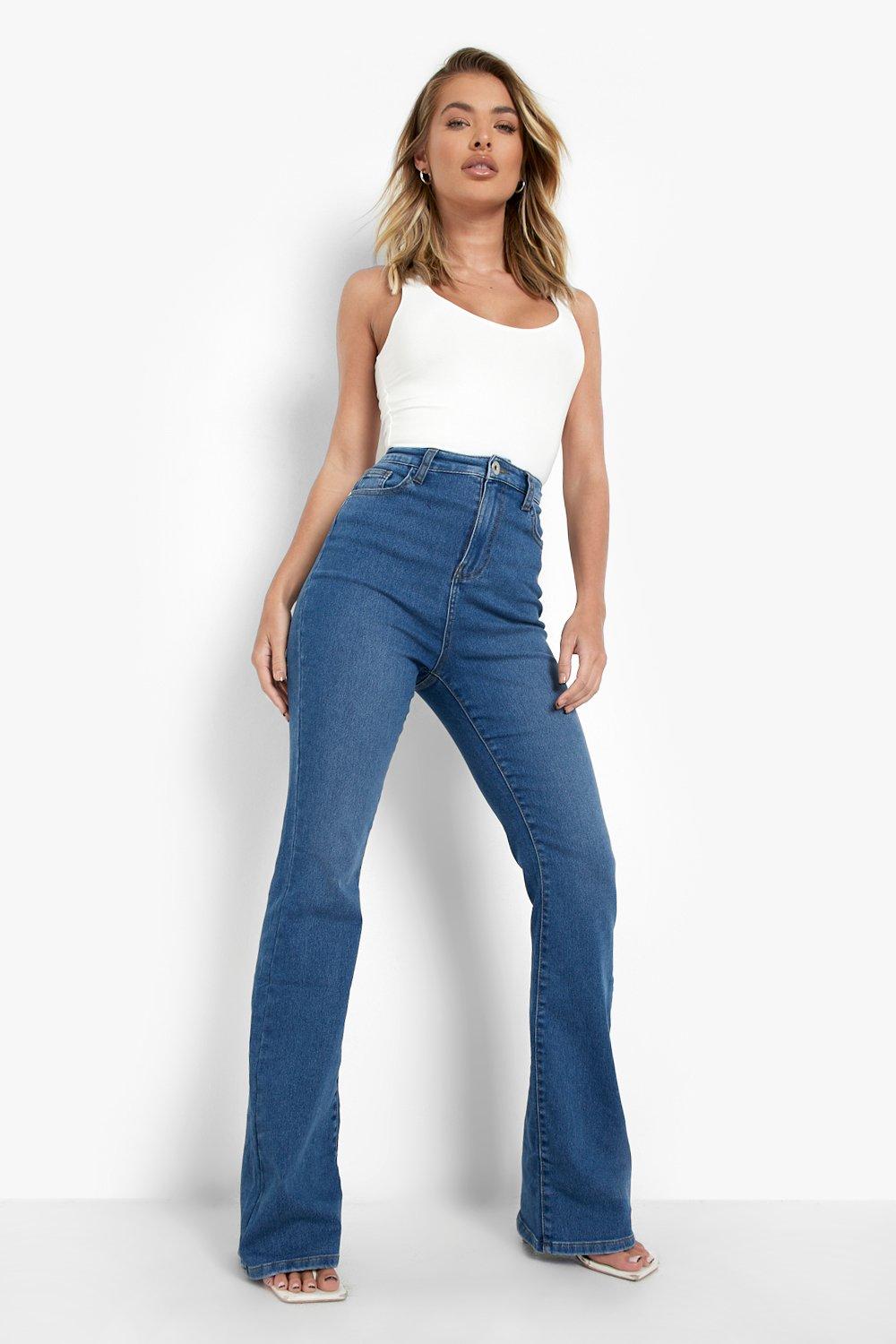 blue high waisted flared jeans