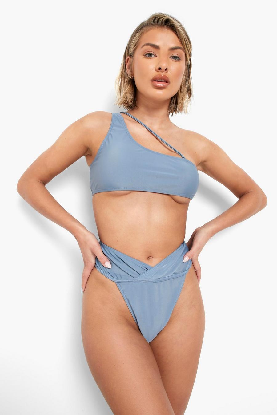 Blue Recycled Waist Detail High Waisted Brief