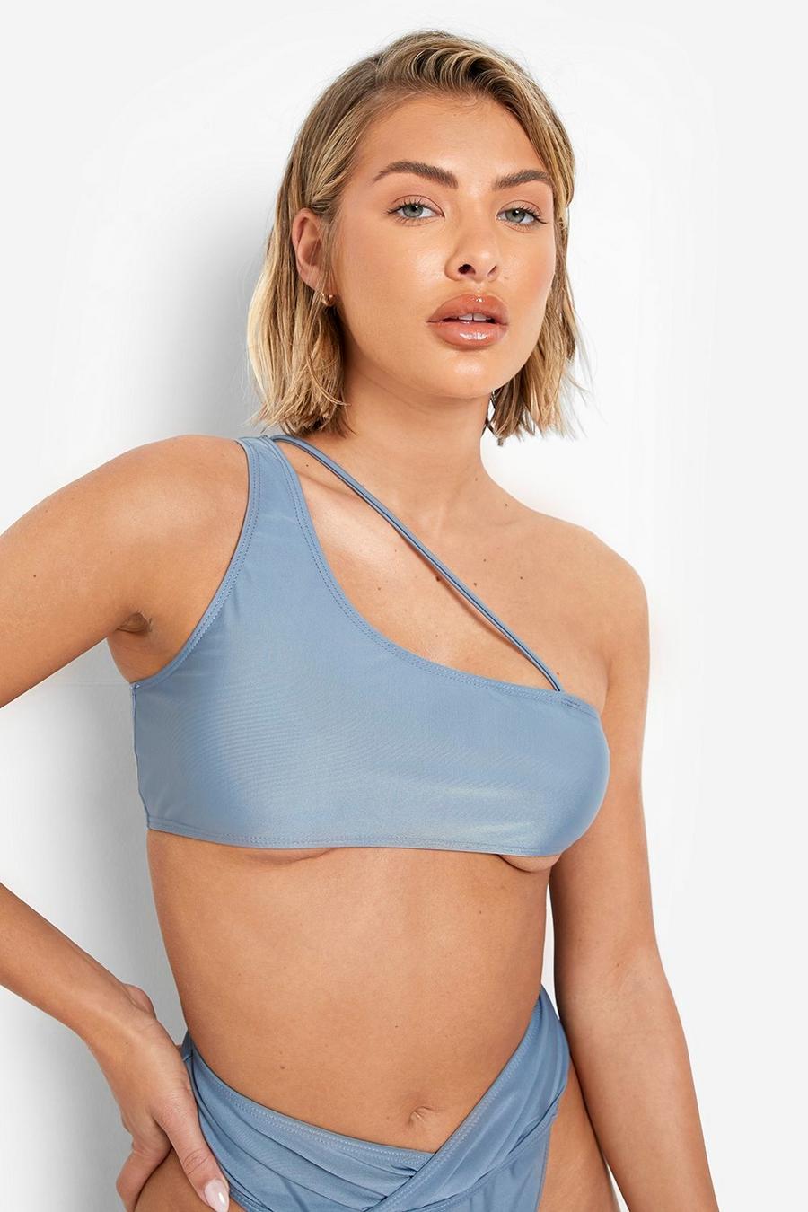 Blue Recycled Asymmetric Bikini Crop Top