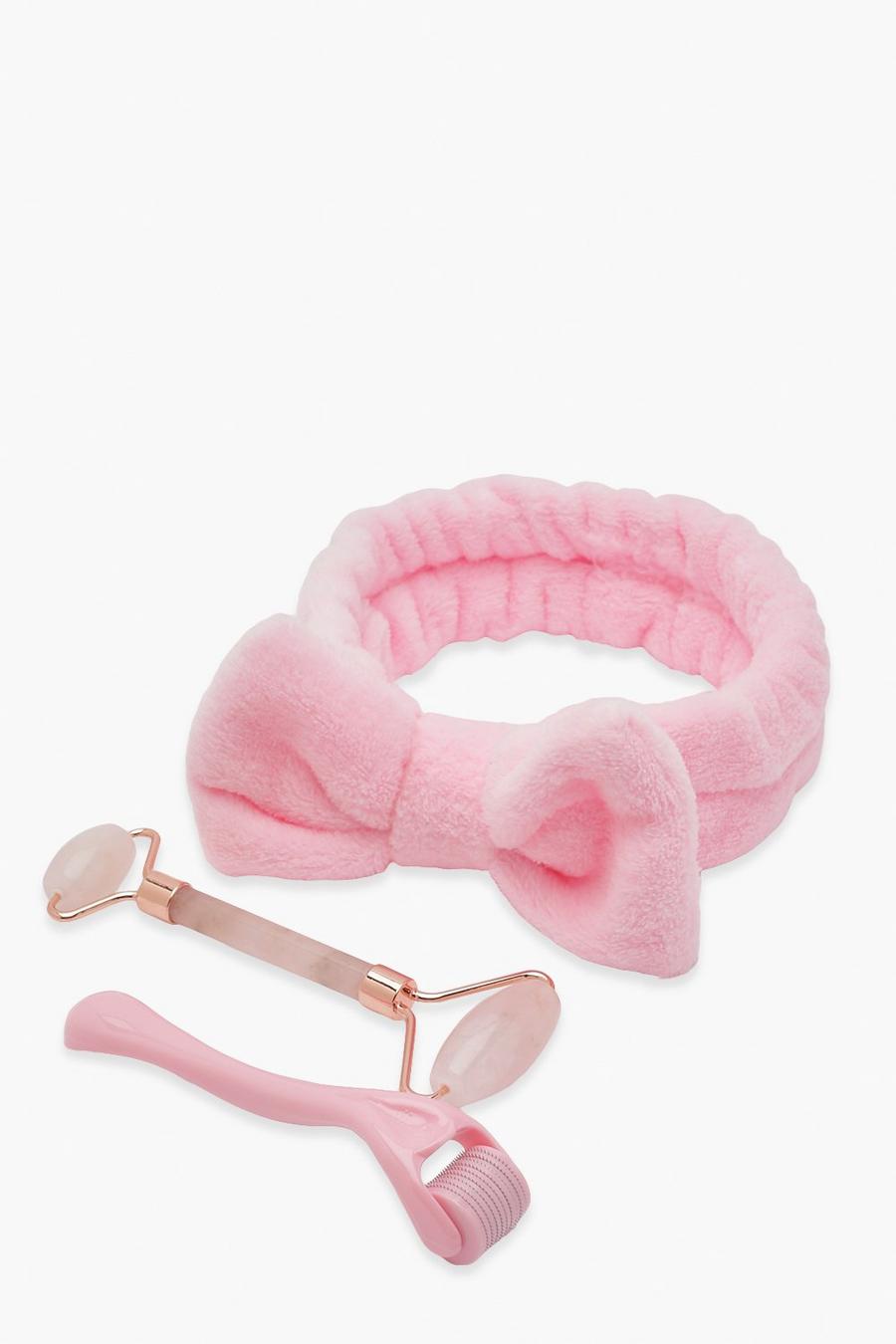 Baby pink Presentset med hårband och ansiktsrollers image number 1